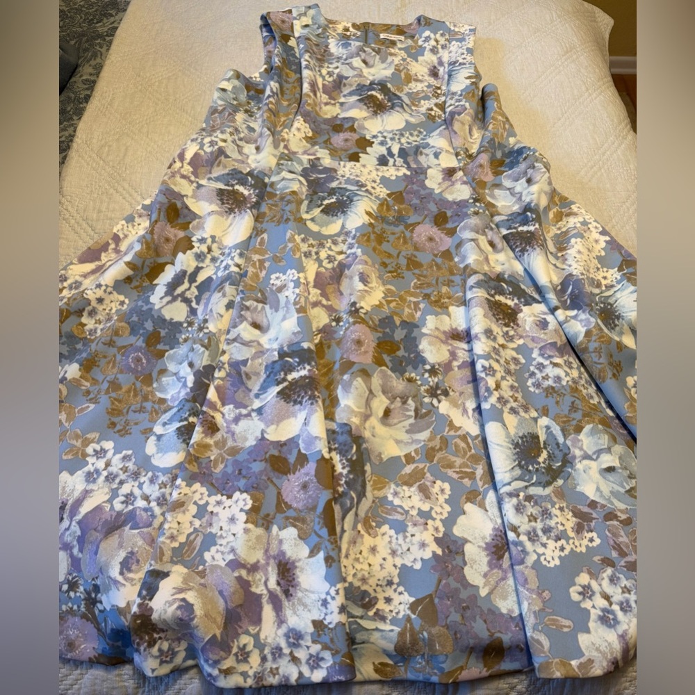 Calvin Klein Light Blue and Tan Floral Dress